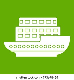 Large passenger ship icon white isolated on green background. Vector illustration