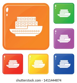 Large passenger ship icons set collection vector 6 color isolated on white background