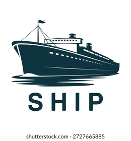Großes Passagierschiff, das auf Wasser segelt, mit Flaggen-Wellen des Ozeanschiffes Symbol