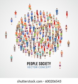 Large people crowd in circle shape. Society, people community vector concept