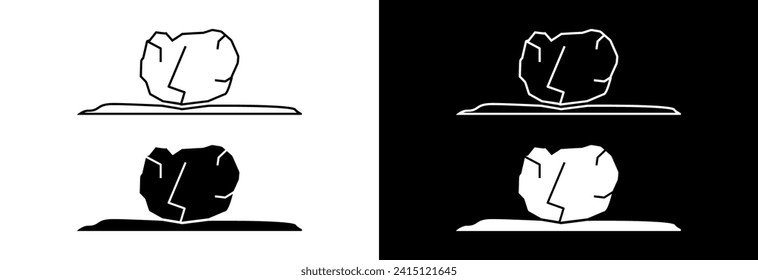 A large piece of stone outlined and filled on a white and black background.