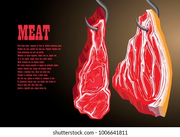 Large pieces of meat hanging on a hook