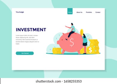 large piggy bank in the form of a piglet vector illustration concept group of young people make a plan can use for, landing page, template, ui, web, mobile app, poster, banner, flyer