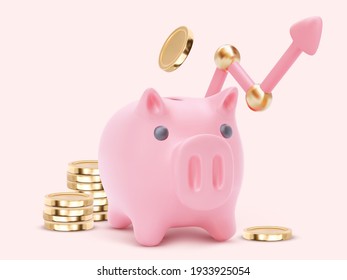 Large Piggy Bank. Piglet And Coins. Money Saving Or Accumulating, Financial Services, Deposit Concept. Vector Illustration For Banner, Poster, Advertising.