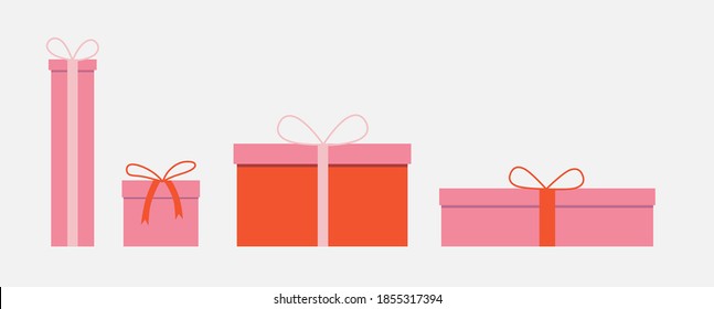 Large pile of colorful gift box packaging. Flat design. Colorful wrapped. Sale, trading concept. Collection for Birthday, Christmas. Isolated vector illustration