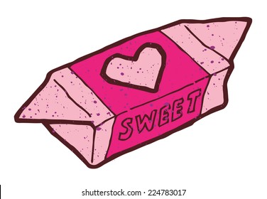 large pink candy with picture of the heart - vector icon