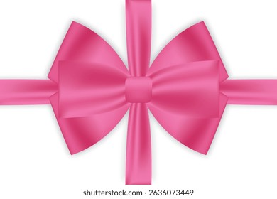 Large pink gift bow with long tails, festive decoration vector.
