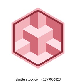 a large pink and red hexagon.