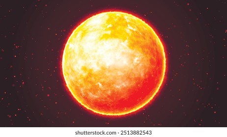 Grande Plan de una estrella en el espacio con turbulencia, fuego superficial, calor y la dinámica de una atmósfera en llamas. Bola de fuego. Planeta. Estrella. Sol. Ilustración vectorial