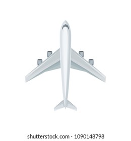 Large plane with four jet engines. Airplane for transporting passengers or cargo. Civil aviation theme. Flat vector design for mobile game