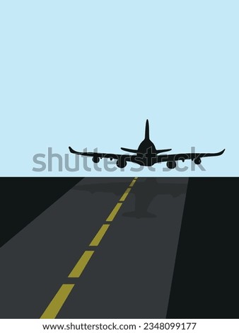 A large plane with four turbines takes off at the airport.