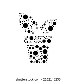 A large plant in pot symbol in the center made in pointillism style. The center symbol is filled with black circles of various sizes. Vector illustration on white background