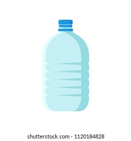 Large plastic bottle with blue lid. Empty transparent container for mineral water. Flat vector element for promo poster or banner