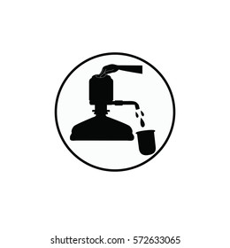 Large plastic carboy transparent.
With drinking water hand pump installed on the glass and into the hands of one woman. Isolated on a light background