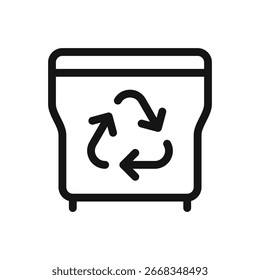 Grande contenedor de plástico con icono de línea de símbolos de reciclaje, gran cubo de basura que muestra el icono de Vector de símbolos de reciclaje con un trazo editable