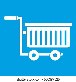 Large plastic supermarket cart icon white isolated on blue background vector illustration