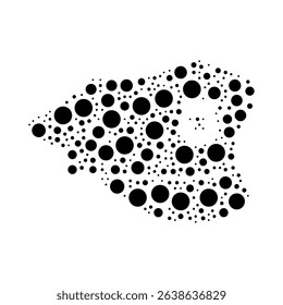 A large police cap symbol in the center made in pointillism style. The center symbol is filled with black circles of various sizes. Vector illustration on white background
