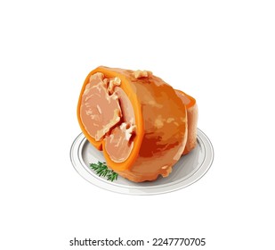 Grosses Schweinekoteletts in einem kleinen Teller. Vektorgrafik	