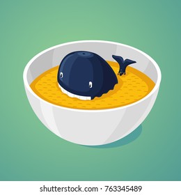 Large portion. Blue whale in the plate of food.