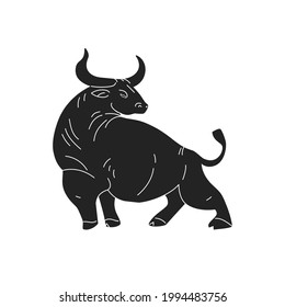 A large powerful bull for a logo, pattern, or illustration. Vector image on a white background in the style of an engraving.