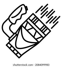 Gran y potente linterna portátil para buscar en la oscuridad. Una linterna autónoma para acampar. Una herramienta de iluminación para un conductor, turista, guardia de seguridad. Icono del vector, contorno, aislado. Editable