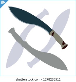 Large, powerful knife with a wide blade. Machete, kukri, cleaver. Dangerous combat edged weapons. Blade Weapons. Swords and daggers, machetes and other cold steel.