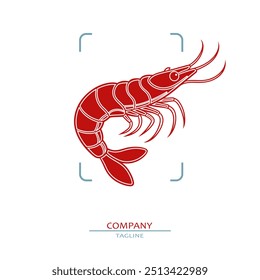 Grandes camarones de gambas, dibujados por líneas gráficas. Elemento para un menú de restaurantes de pescado, para el envasado en mercados y tiendas. Concepto de marisco saludable