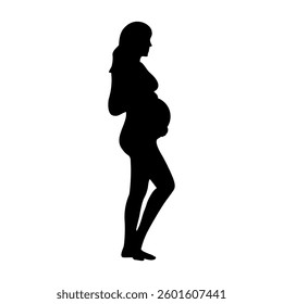 A large pregnant woman symbol in the center. Isolated black symbol. Vector illustration on white background