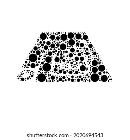 A large printed circuit board in the center made in pointillism style. The center symbol is filled with black circles of various sizes. Vector illustration on white background