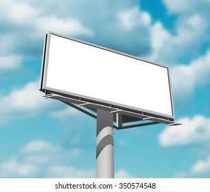 Large and prominently placed high billboard advertisement poster against daytime blue clouded sky backgrund abstract vector illustration