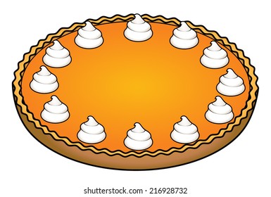 A large pumpkin pie with piped cream rosettes..