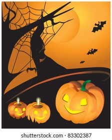 a large pumpkin and small candle