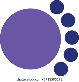 A large purple circle is accompanied by five smaller dark blue circles in a row
