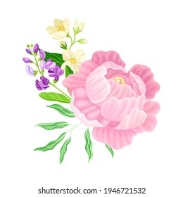 Large Purple Peony Flower Arranged with Garden Flora Vector Illustration