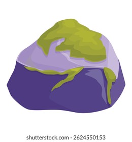Large purple rock is partially covered with growing green moss
