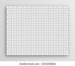 Large puzzle cutting template. Big jigsaw outline grid. Scheme of thinking game. Modern background with 500 shapes. Simple frame tiles with mosaic details. C. Vector illustration.