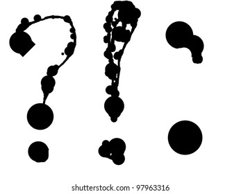 Large question and exclamation mark symbols - Hand-drawn vector ABC made of blot and blob spilled ink font doodle sketch.
