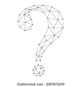 Large question mark from abstract futuristic polygonal black lines and dots. Vector illustration.