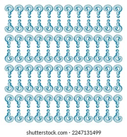 Large question mark. chaotic pattern with questions. Blue graphic random pattern. Vector illustration.