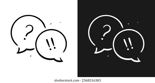 Gran signo de interrogación y signo de exclamación en burbuja de voz redonda. Estilo de doodle de diálogo. Icono de problema y solución. EPS vectorial 10