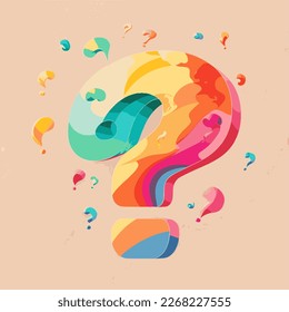 large question mark, multiple colors, colourful question	
