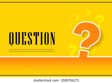 Large Question Mark Sign On Orange Background. Horizontal Banner Or Layout With Place For Text. Question World. Vector Illustration