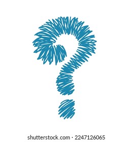 large question mark sketch illustration. T-shirt apparel print design. blue hand drawn image.
