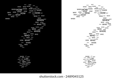 Large Question mark, Question words cloud vector concept, black and white background