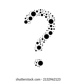 A large question symbol in the center made in pointillism style. The center symbol is filled with black circles of various sizes. Vector illustration on white background