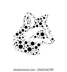 A large raccoon head symbol in the center made in pointillism style. The center symbol is filled with black circles of various sizes. Vector illustration on white background