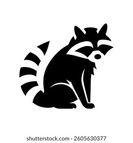 A large raccoon symbol in the center. Isolated black symbol. Vector illustration on white background