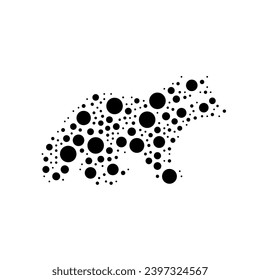 A large raccoon symbol in the center made in pointillism style. The center symbol is filled with black circles of various sizes. Vector illustration on white background