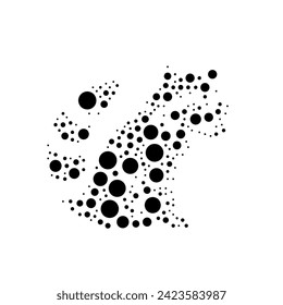 A large raccoon symbol in the center made in pointillism style. The center symbol is filled with black circles of various sizes. Vector illustration on white background