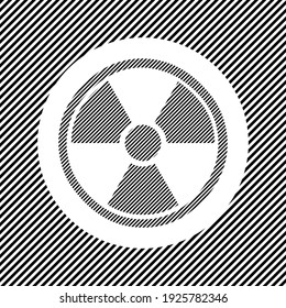 A large radiation symbol in the center as a hatch of black lines on a white circle. Interlaced effect. Seamless pattern with striped black and white diagonal slanted lines